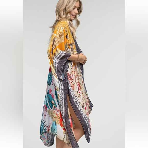 Boutique NWT Gypsy Boho Island Print Hippie Duster Kimono S - 3x - Picture 2 of 5
